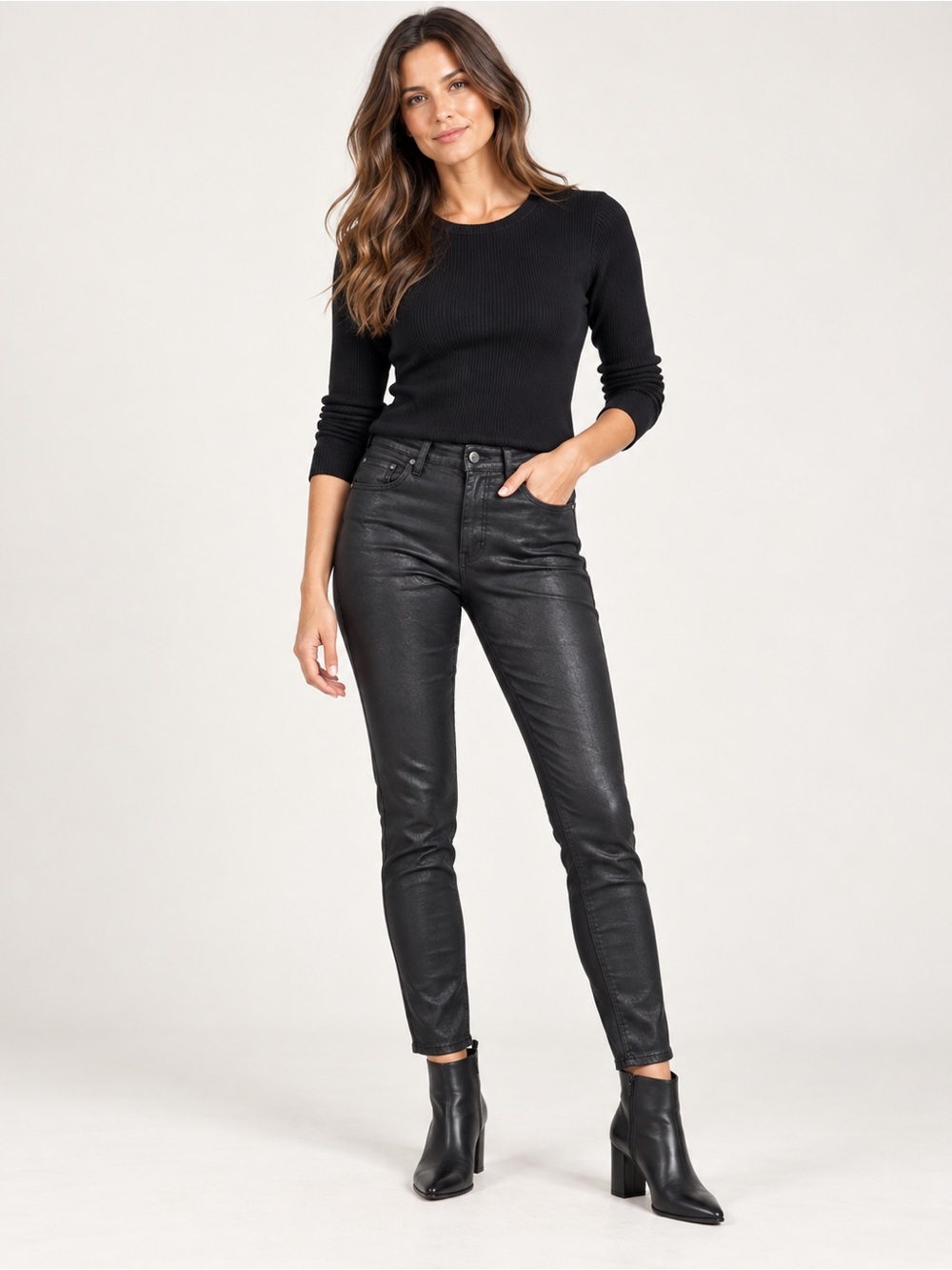 KUT From The Kloth Donna Jeans Womens Size 2 Black High Rise Skinny Coated